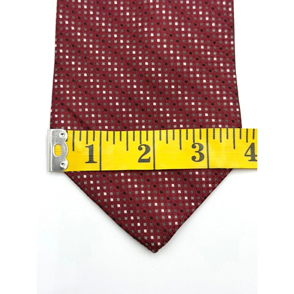 Pronto Uomo Necktie Mens Burgundy Geometric Micro-Square Stripe 100% Silk 58